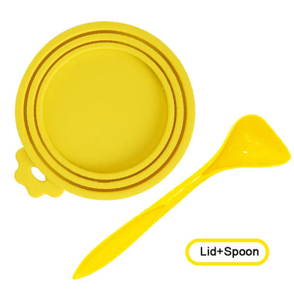 2pcs Reusable Pet Food Can Cover and Spoon Set – Seal Freshness with Ease